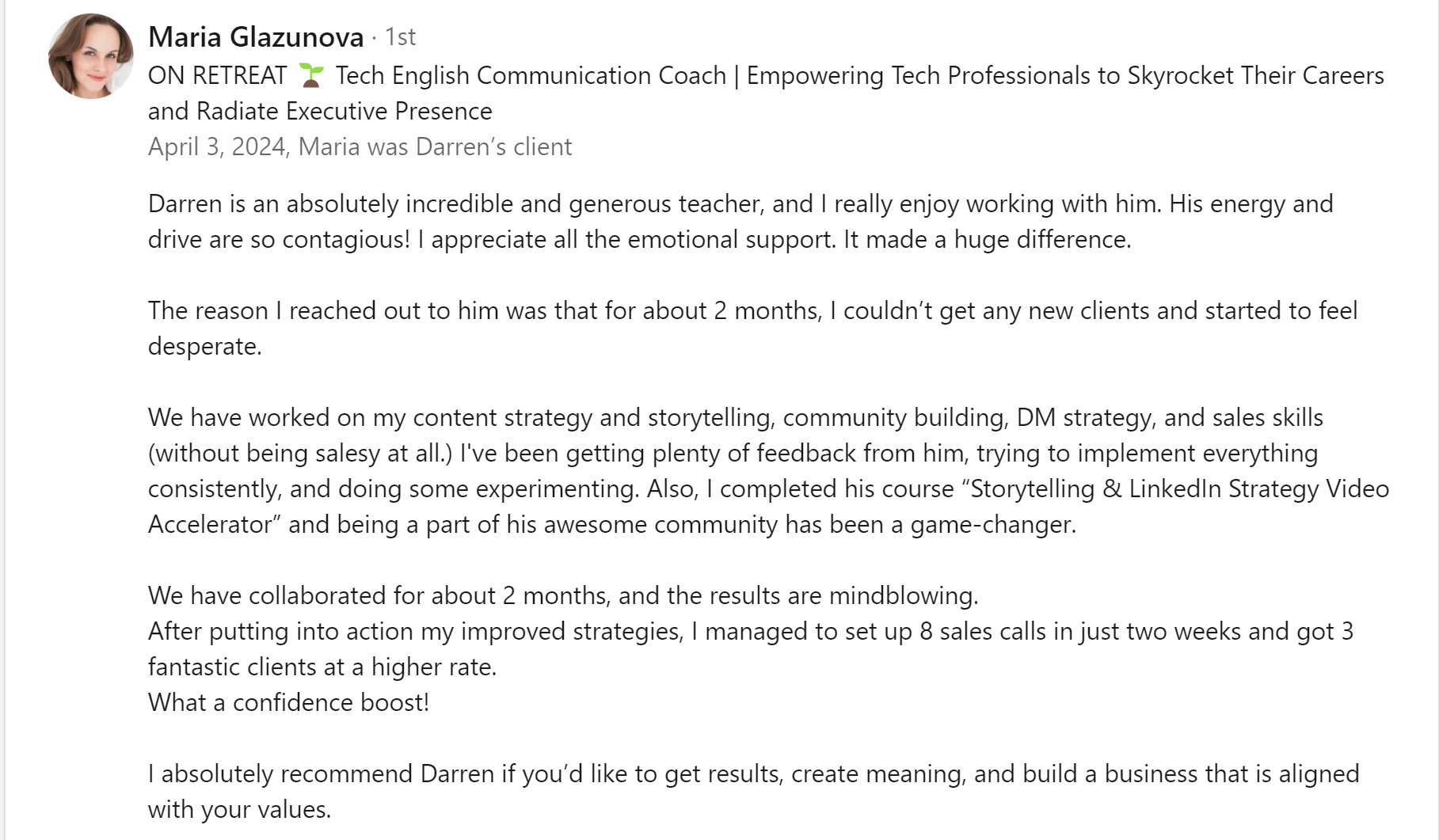 Maria Glazunova testimonial